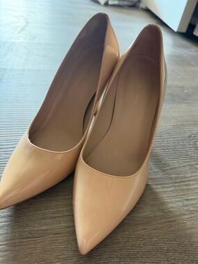 Stuart Weitzman Nude Patent Pointed Toe Heels